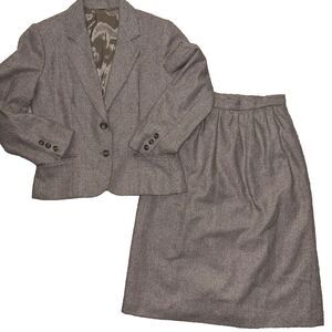 Vintage Wool‎ Houndstooth Plaid A Line Skirt Jacket Suit Small Academia Office